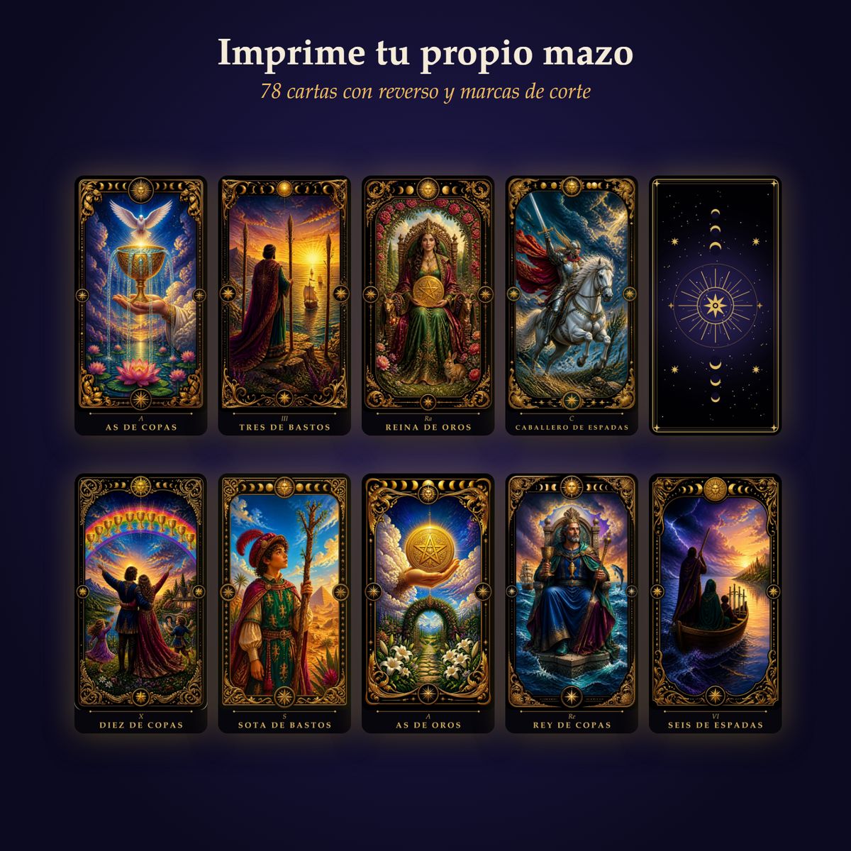 Cartas de Tarot para imprimir, con los nombres en español